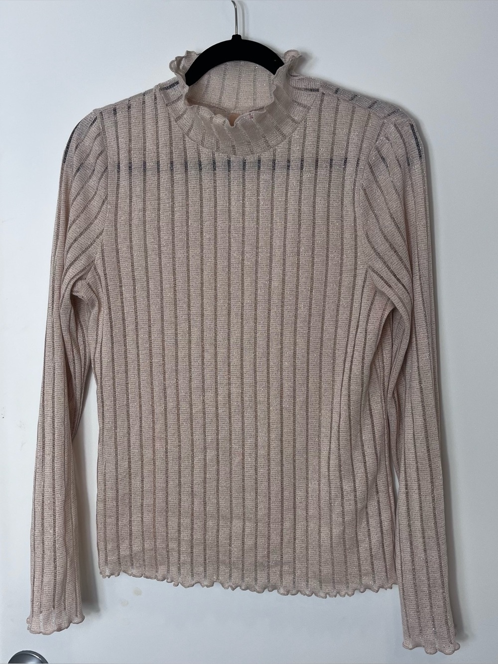 Anthropologie Pilcro Sheer Metallic Turtleneck Knit Long Sleeve Layering Top L